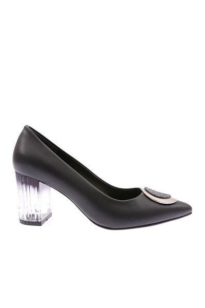 DGN Pantofi cu toc transparent cu cataramă cu sclipici pentru femei, negri 8562621