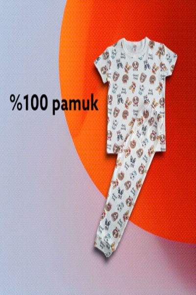 Çamaşır Bahçesi Комплект детска пижама с шарени къси ръкави #printedchildren'spajamaset #laundrygarden #shortsleevedpajamaset