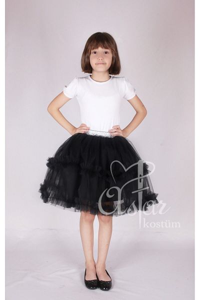 Astar Kostüm Tutu negru pentru spectacol de 23 aprilie cu volane negre