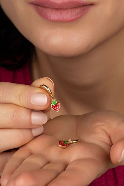 Else Silver 925 Ayar Gümüş Sallantılı Mineli Çilek Küpe