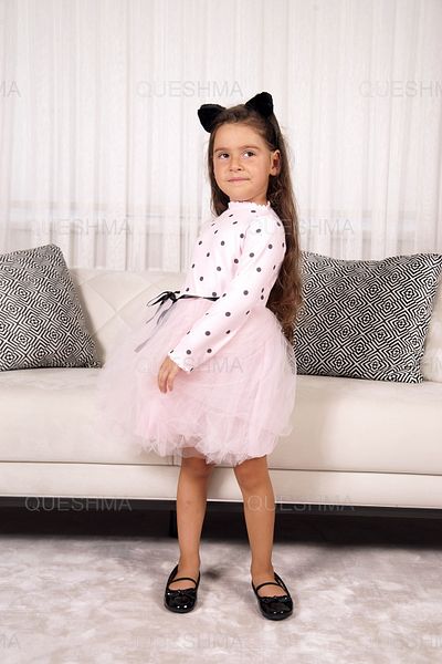 QUESHMA Bebeluș Fetă Copil Prințesă Rochie Tutu Pufoasă Buline Mânecă Lungă Lycra Flexibil Roz Pudrat