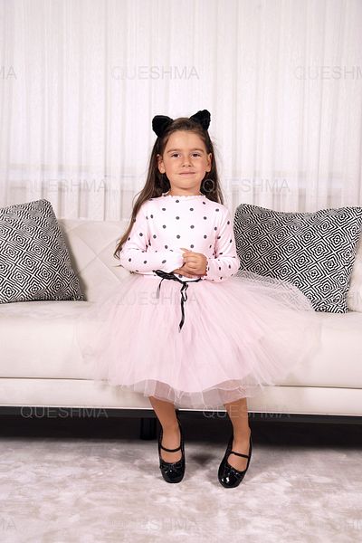 QUESHMA Bebeluș Fetă Copil Prințesă Rochie Tutu Pufoasă Buline Mânecă Lungă Lycra Flexibil Roz Pudrat