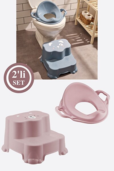 Flosoft Kaydırmaz Çift Basamaklı Çocuk Taburesi Ve Kulplu Klozet Tuvalet Alıştırma Adaptörü 2'li Set