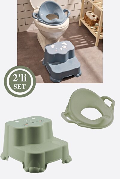 Flosoft Kaydırmaz Çift Basamaklı Çocuk Taburesi Ve Kulplu Klozet Tuvalet Alıştırma Adaptörü 2'li Set