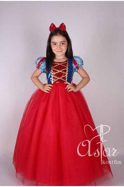 Astar Kostüm Κοριτσίστικο φόρεμα Snow White με κόκκινη φουσκωτή φούστα με παγιέτες