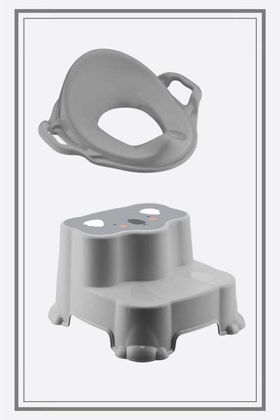 Flosoft Children's Toilet Seat with Stool and Handle Toilet Training Adapter - Non-Slip Double Step Set of 2