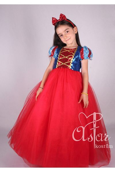 Astar Kostüm Κοριτσίστικο φόρεμα Snow White με κόκκινη φουσκωτή φούστα με παγιέτες