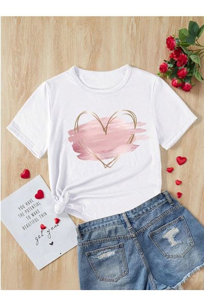 Pelna Tricou pentru copii din bumbac alb - imprimat cu inimă roz