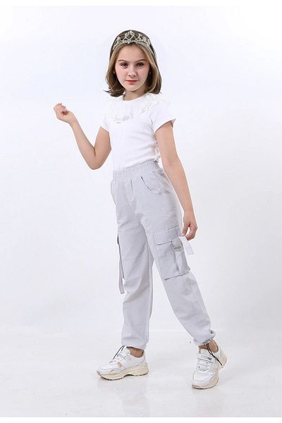 Kamex School Girl Gray Parachute Pants - Cargo Pocket