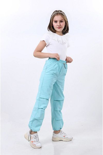 Kamex School Girl's Parachute Trousers with Turquoise Stoppers