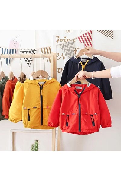 naynes Hooded Children's Trench Coat Seasonal Coats, For Boys And Girls (120 CM-5 YEARS / RED)