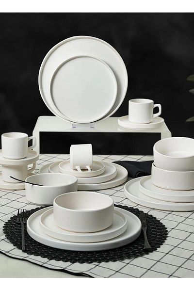 Keramika Matte White Set for 4 People - Top and Top Stackable