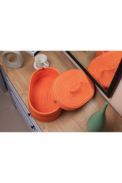 JÜTEX HOME Jute Straw Basket Oval Lid Organizer 30X20X10