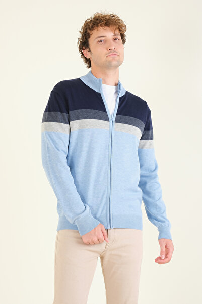 Giyim Dünyası Erkek Dik Yaka Fermuarlı Renki Hırka Mavi