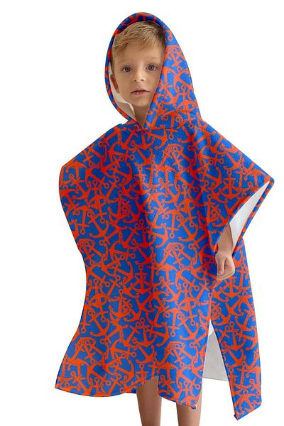 C&City Digital bedruckter Kinderponcho in Weinrot/Blau – C1701