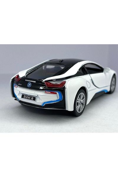 Kinsmart بي ام دبليو I8 - سحب قطرة 5 بوصة. سيارة نموذجية مرخصة، لعبة سيارة 1:36 باللون الأبيض