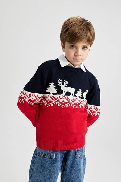 DeFacto Boy's Christmas Themed Crew Neck Knitwear Sweater B2251A823Cw