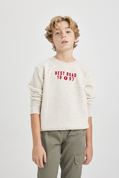 DeFacto Thick and Printed Boy's Sweatshirt - Crew Neck B8992A823Cw