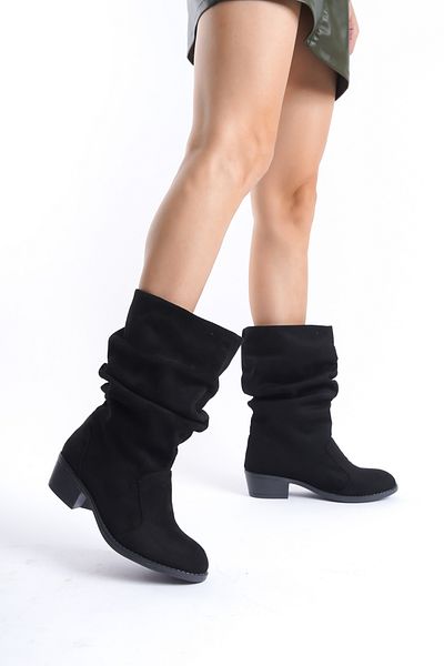 Moda Değirmeni Semišové dámské boty černé - Bg1016-117-0001