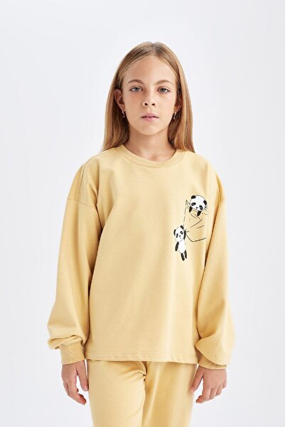 DeFacto Girls' Sleepwear Set with Bear Print - Long Sleeve, Elastic Waist, Long Bottom D5843A824Au