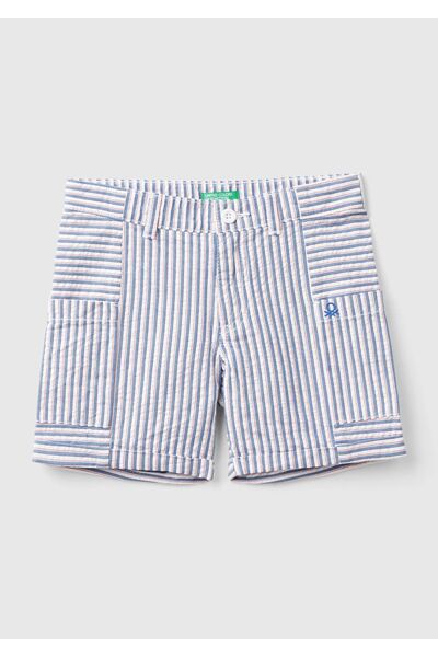 United Colors of Benetton Мъжки бермуди с бродирано лого от бяла смес - джоб ...