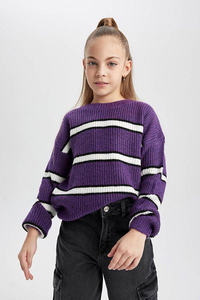 DeFacto Girl's Crew Neck Striped Knitwear Sweater B5893A823Wn