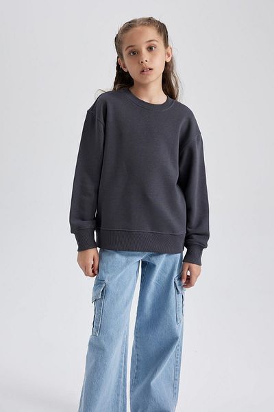 DeFacto Dívčí školní antracitová mikina Crew Neck - A2797A823Au