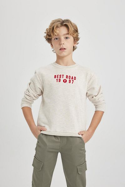 DeFacto Thick and Printed Boy's Sweatshirt - Crew Neck B8992A823Cw