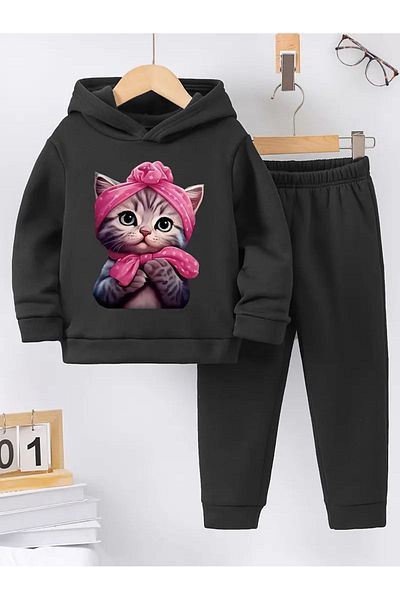 THEKONT Unisex Kids Set - Candy Cat Printed, Cotton, Top and Bottom Set Code:20245