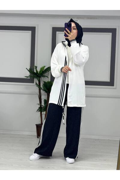 Butik Kardelen Λευκό Σετ Hijab - με ραβδί και λεπτομέρεια κουκούλας