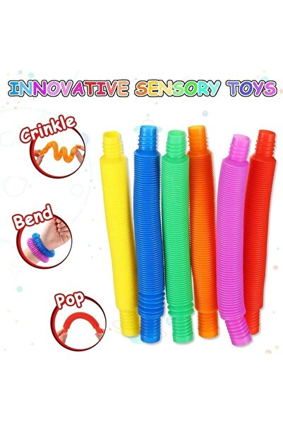 Genel Markalar 4 Adet Eğitici Uzayıp Kısalan Borular Stres Giderici Renkli Birleştirme Oyunu Duyusal Oyuncaklar
