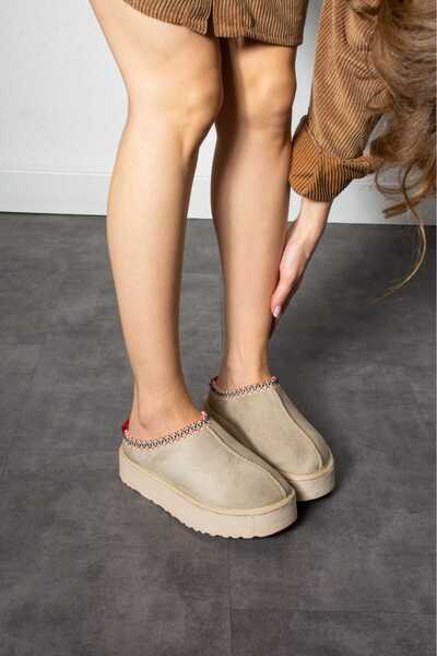 wense Beige Suede Women's Slippers - Casual Closed