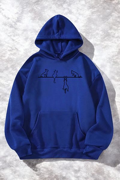 mw memowear Унисекс плетен суитшърт с 2 струни и саксофон, сини котки на струна