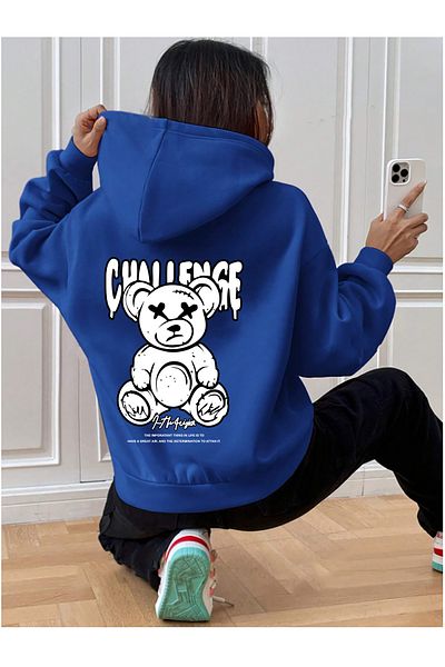 yueswear Плетен суичър унисекс Sax-Blue Challenge Bear - 2 въжета