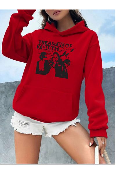 memowear Унисекс плетен суитшърт Red Treasure 2ip - с релефни елементи
