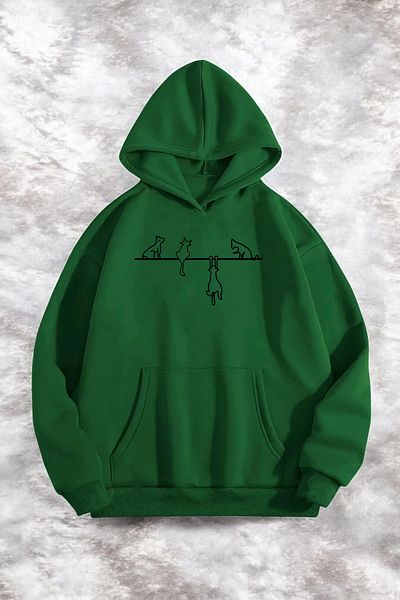 yueswear Πράσινο φούτερ Unisex - 2ip Raster, πλεκτό ύφασμα και λεπτομέρειες για γάτες