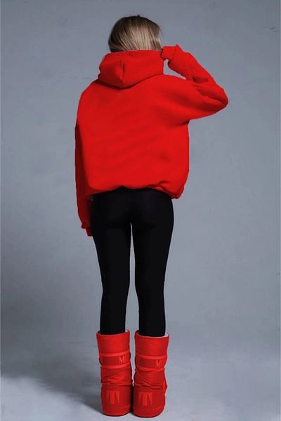 mw memowear Червен унисекс плетен суитшърт с качулка - 2 прежди, повдигнати
