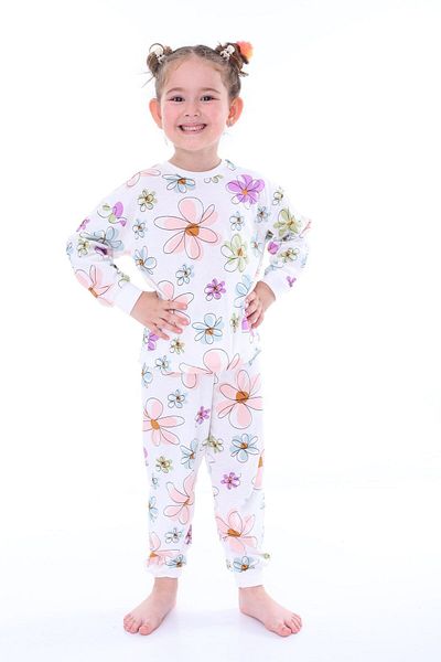 bunny hopp Set de pijamale cu mânecă lungă, 100% bumbac, cu imprimeu floral, pentru fete de 3-8 ani