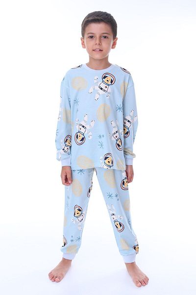 bunny hopp Set de pijamale cu mânecă lungă, 100% bumbac, cu imprimeu pentru câini astronaut (3,4,5,6,7,8 ANI) pentru băieți