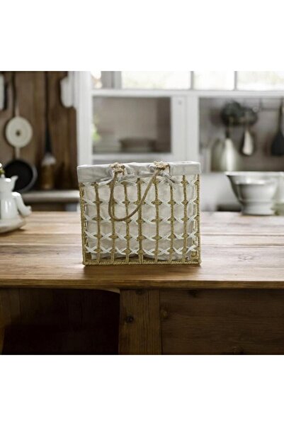 T.Concept Beige-White Small (S) - Multi-Purpose Rectangular Basket with Decorative Wicker Rope and Elegant Wires