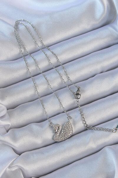 Clariss Silver Color Zircon Stone Swan Necklace (316L Steel)