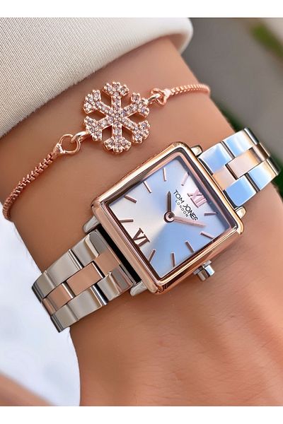 Tom Jones Rose Brand Silver Colored Women's Wristwatch and Bracelet with Steel Cord - Does Not Fade Blackness