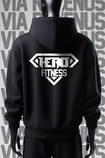 Vordevia Φούτερ Hero Fitness Μαύρη κουκούλα - Μπροστινή και Πίσω στάμπα, φαρδιά εφαρμογή με 3 νήματα