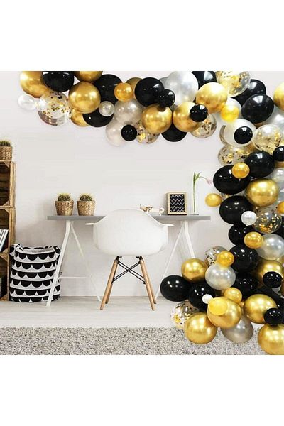 eğlencemarketi Gold Silver Black Chain Balloon Set