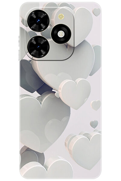 TECNO Spark 20 (KJ5) Uyumlu Kılıf Desen Baskılı Silikon Beyaz Kalpler STK:259 CP-kzZZmHz