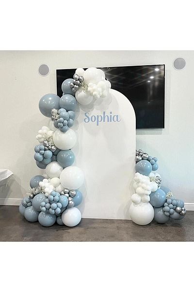 eğlencemarketi Chrome Silver Storm Blue and White Balloon Chain 100 Pieces