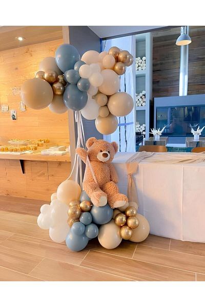 eğlencemarketi Chrome Gold White Blue Glass Hazelnut Balloon Chain 100 Pieces