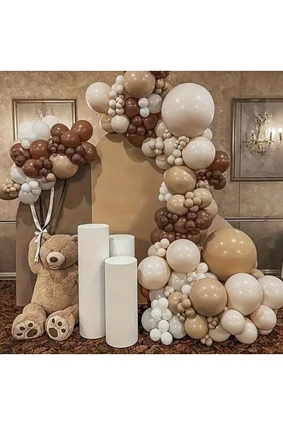 eğlencemarketi Pastel Caramel Hazelnut Sea Sand and White Balloon Chain