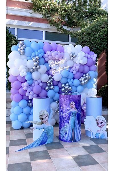 eğlencemarketi Chrome Silver Macaron Lilac Macaron Blue and White Balloon Chain 100 Pieces