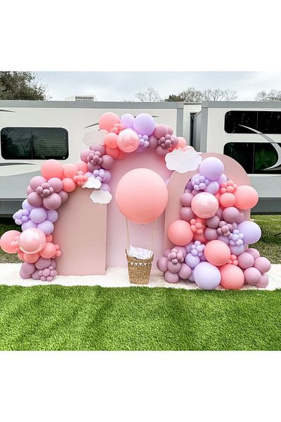 eğlencemarketi 100 Pieces Pink Lilac and Powder Balloon Chain Macaron